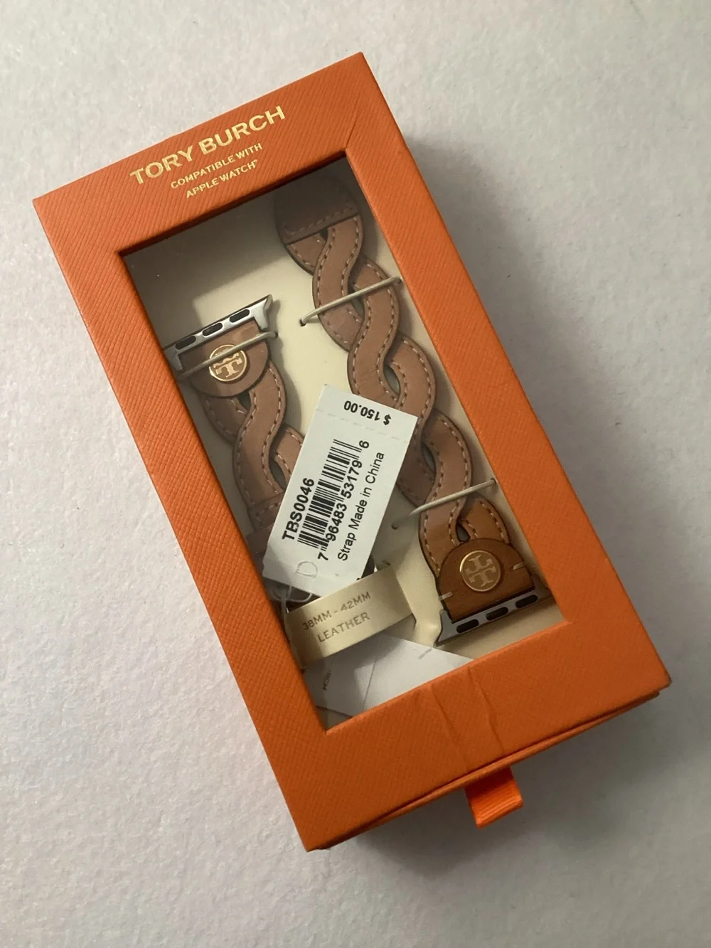 Tory Burch Brown Braided Leather Apple Watch Band 38mm-42mm